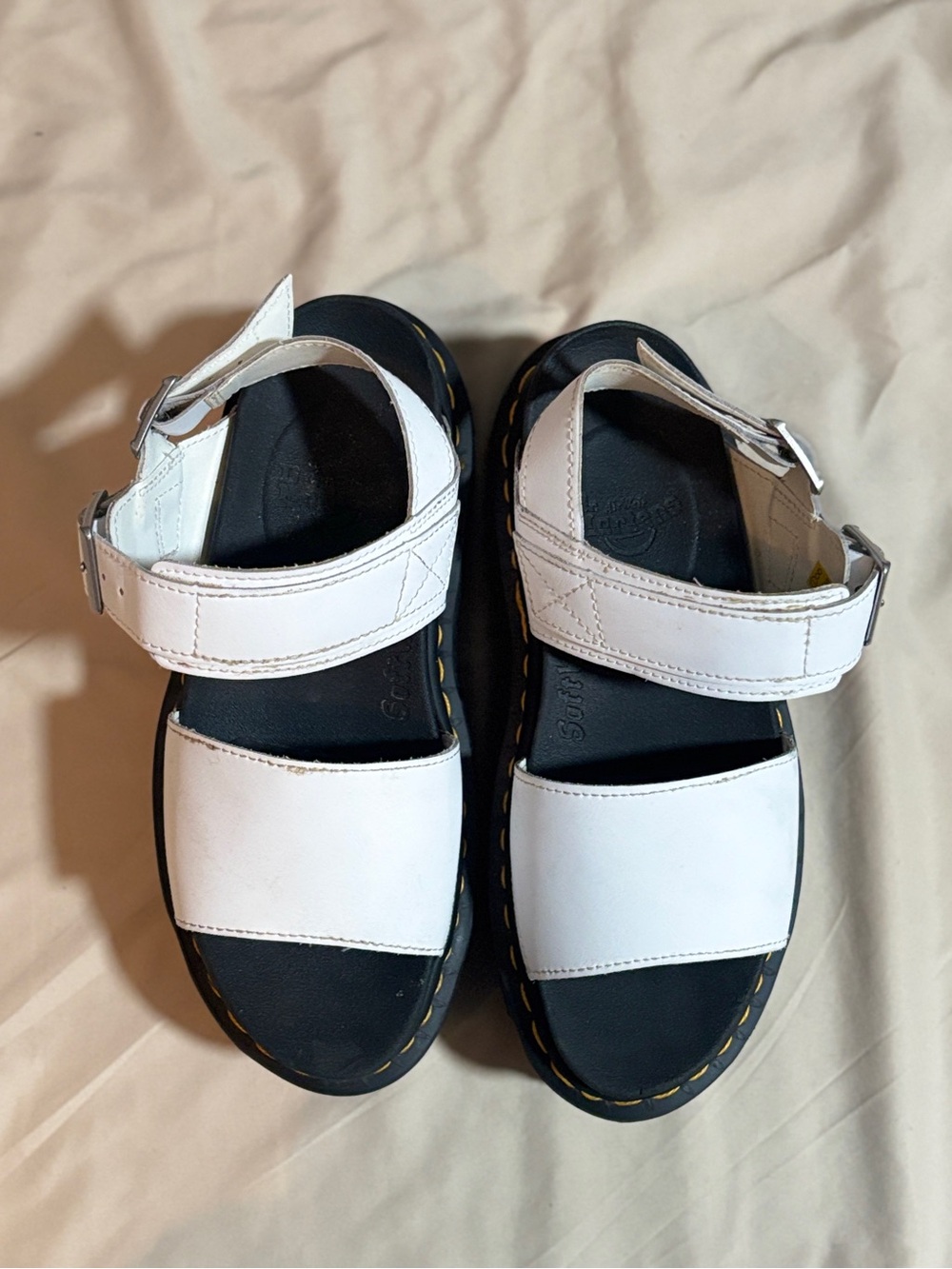 Dr. Martens Voss White Leather Platform Sandals